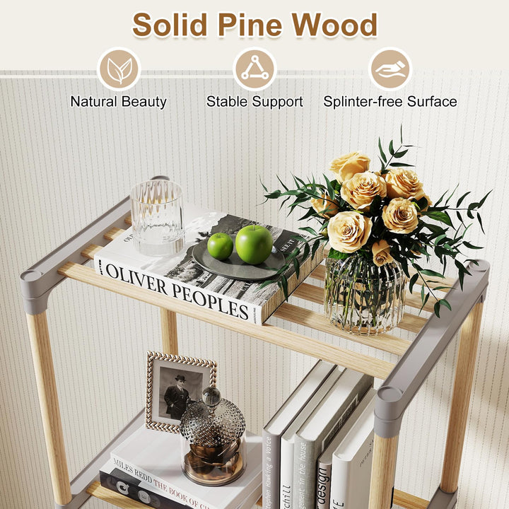 Giantex 4-Tier Bookshelf | Pine Wood Bookcase with Open Shelves