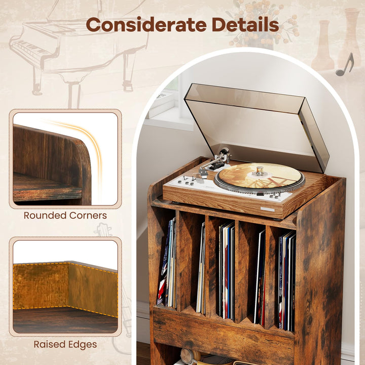 Giantex Record Player Stand Rolling Turntable Stand with Drawer &amp; Lockable Wheels