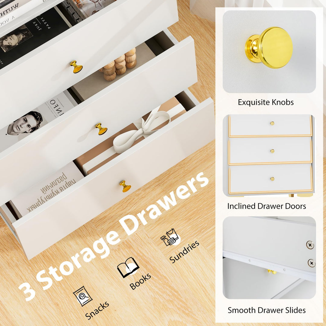 Giantex 3 Drawer Dresser, Modern Storage Cabinet w/Flip Up Fluted Glass Door &amp; Pull-Out Drawers