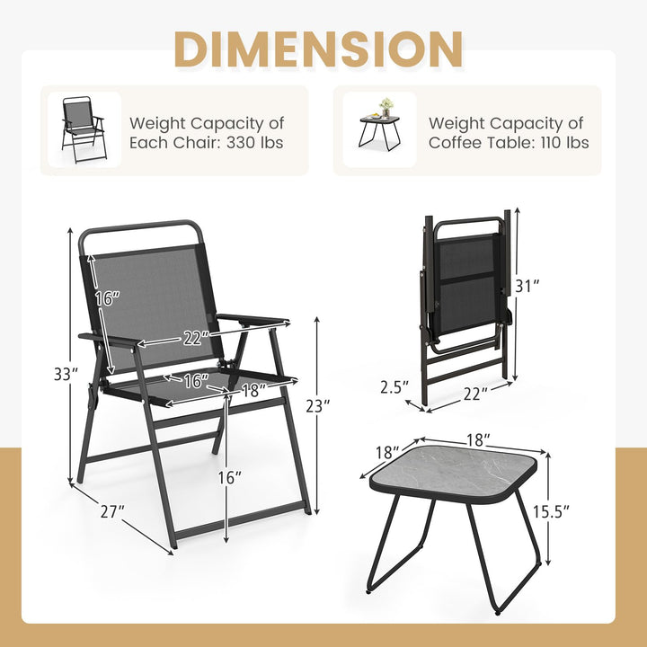 Giantex 3-Piece Patio Bistro Set, Outdoor Folding Chairs &amp; Table Set, Outdoor Conversation Set for Balcony Yard Poolside