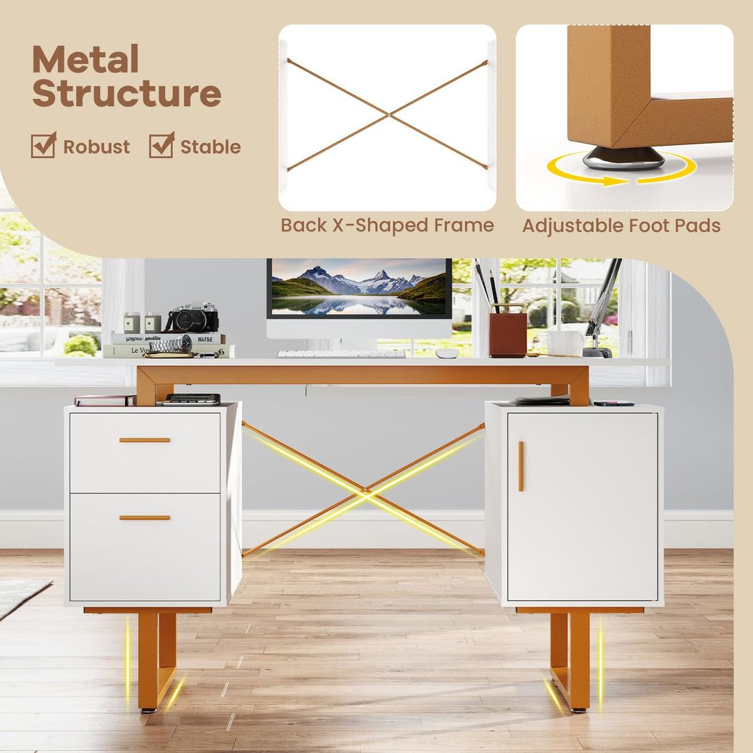 Giantex Computer Desk with Drawers &amp; Cabinet, 51” Long Home Office Desk with Floating Desktop &amp; Metal Frame