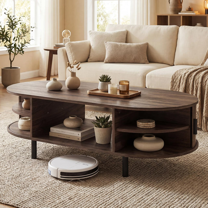 Giantex 47.5" Mid Century Modern Center Table with Sliding Tambour Doors
