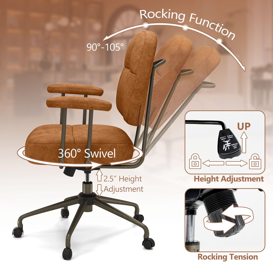 Giantex Mid Century Modren Office Chair, Fuax Leather Desk Chair w/Armrest &amp; Mid Back