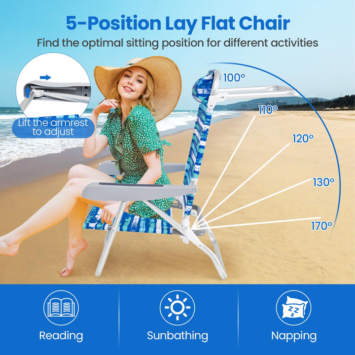 Giantex 2-Pack Folding Camping Chair with 5 Adjustable Positions Head Pillow Towel Bar