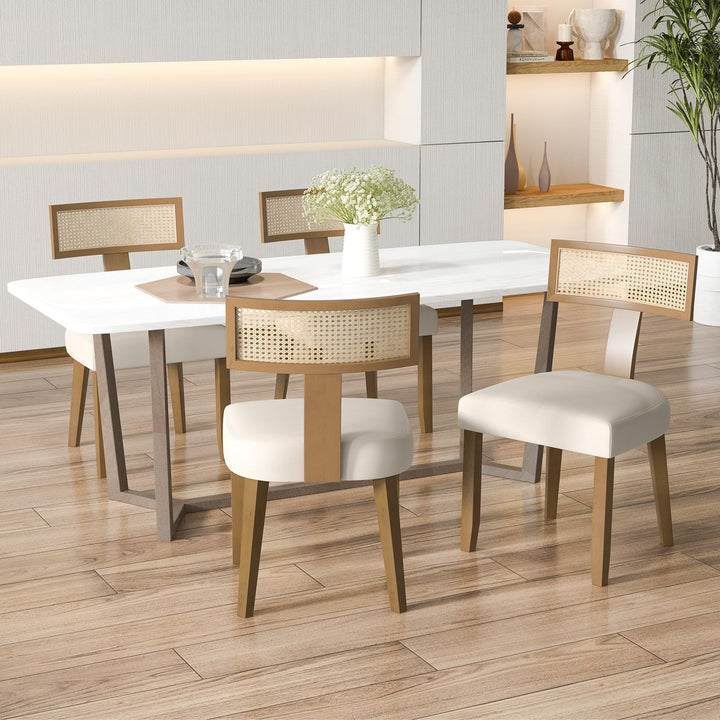 Giantex Rattan Dining Chairs Set, Mid Century Modern Kitchen Chairs w/Rattan Backrest &amp; Rubber Wood Legs