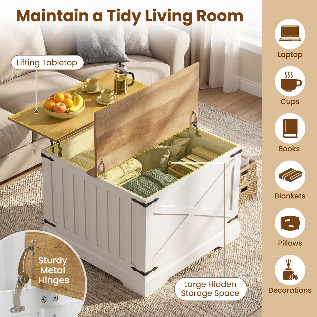 Giantex 31.5" Square Wood Center Table with Large Hidden Storage Compartment &amp; Hinged Lift Top