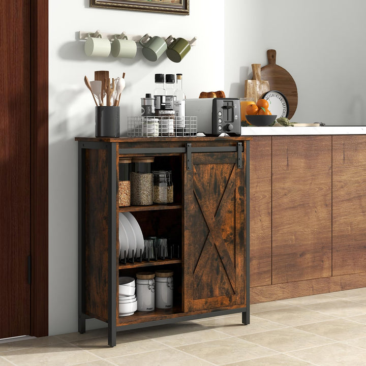 Giantex Buffet Cabinet, Farmhouse Kitchen Sideboard with Sliding Barn Door &amp; Adjustable Shelves