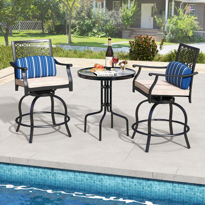 Giantex Outdoor Bar Stools, Metal Patio Bar Chairs with Cushion &amp; Lumbar Pillow
