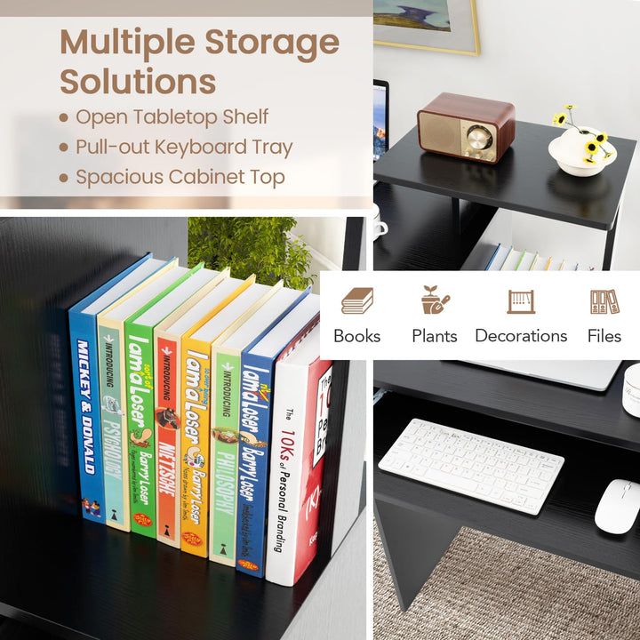 Giantex Computer Desk with Keyboard Tray, Compact Home Office Desk with Fabric Drawer &amp; Storage Shelf