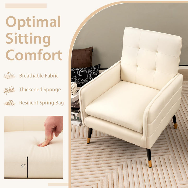 Giantex Modern Mid-Century Accent Chair - Upholstered Armchair with Tufted Back, Metal Legs