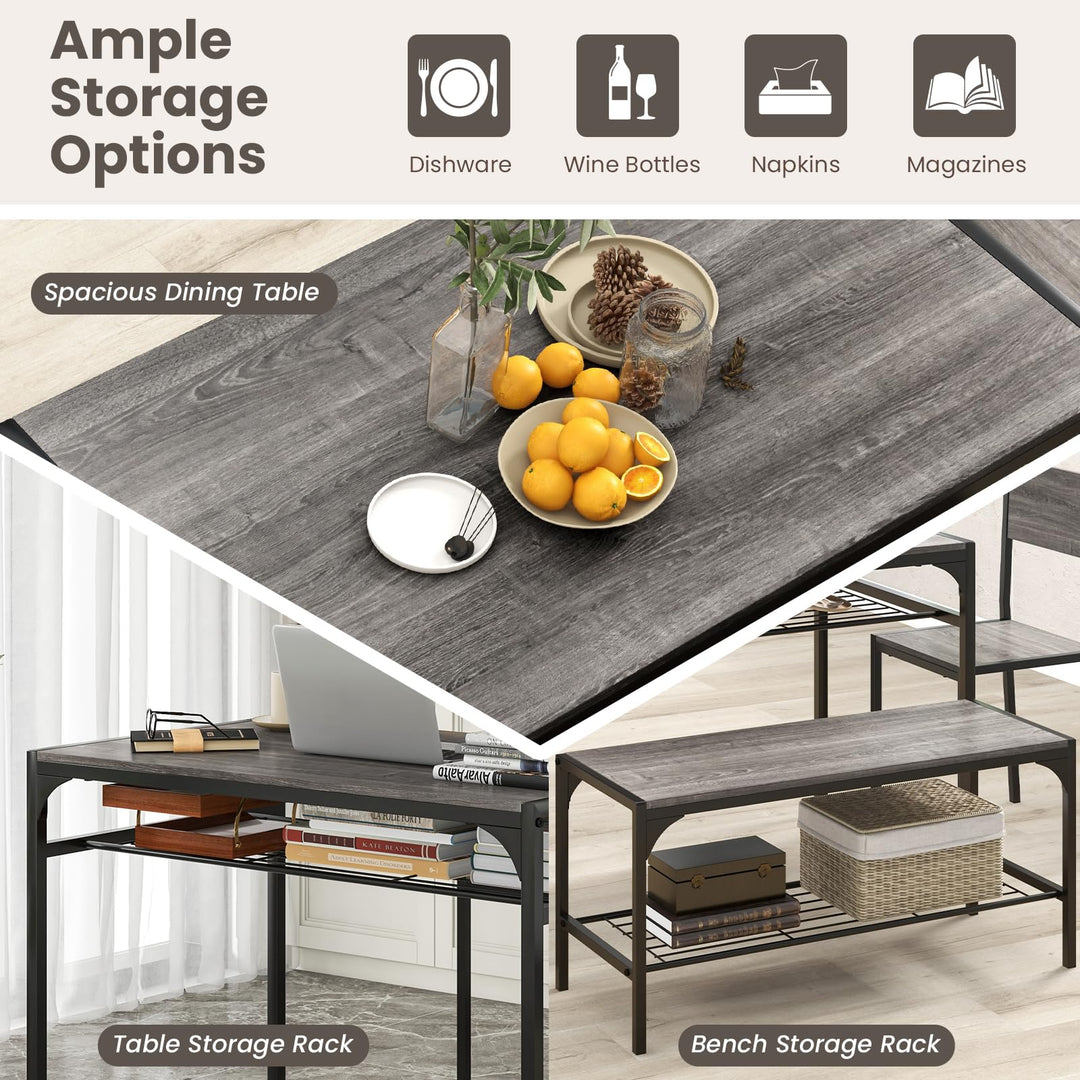 Giantex Dining Table Set for 4, Kitchen Table with Chairs &amp; Bench, Storage Racks