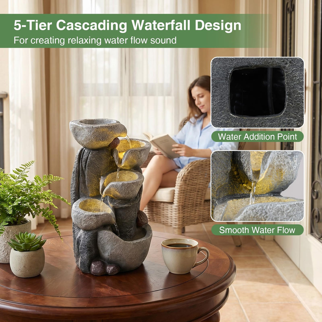 Giantex 5-Tier Outdoor Water Fountain with Lights