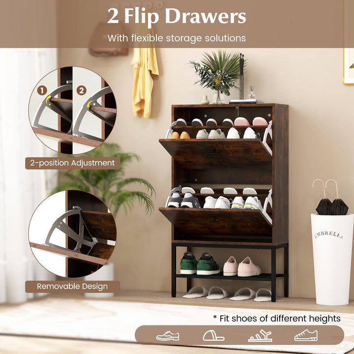Giantex Shoe Storage Cabinet - Hidden Shoe Organizer with 2 Flip Drawers, Adjustable &amp; Removable Interior Shelves