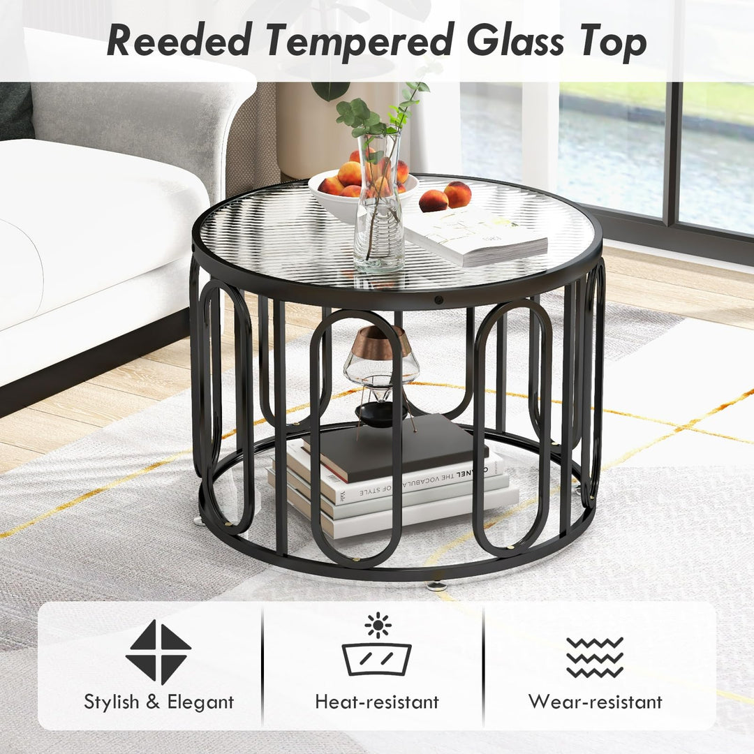 Giantex Small Round Glass Coffee Table, 24" Accent Side Sofa Tea Table with Tempered Glass Top &amp; Oval Swivel Brackets