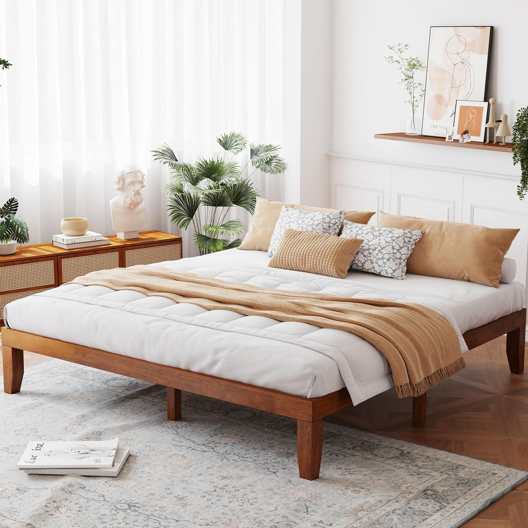 King/Queen/Full/Twin Size No Box Spring Needed 14 Inch Solid Wood Platform Bed Frame