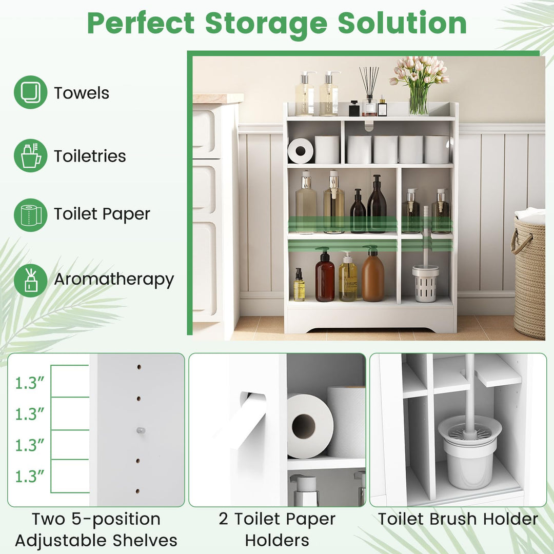 Giantex Bathroom Slim Storage Cabinet w/2 Sliding Doors &amp; Adjustable Shelves