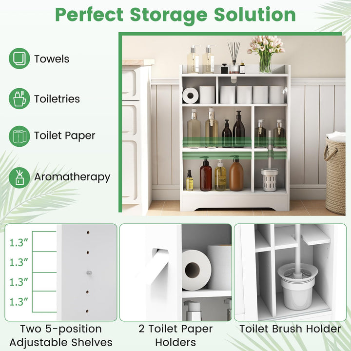 Giantex Bathroom Slim Storage Cabinet w/2 Sliding Doors &amp; Adjustable Shelves