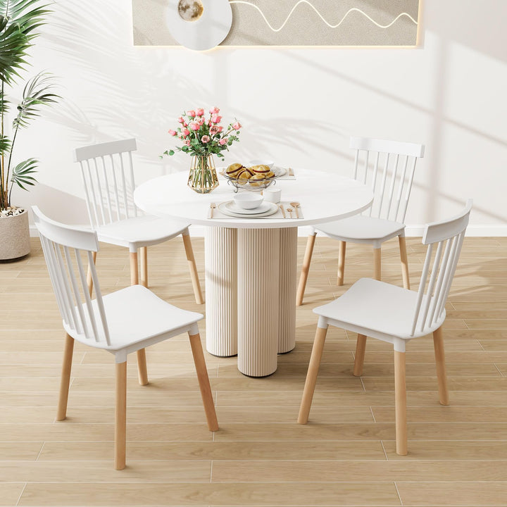 Giantex Set of 4 Windsor Dining Chairs White, Modern Kitchen Chairs w/Spindle Backs &amp; Curved Seats