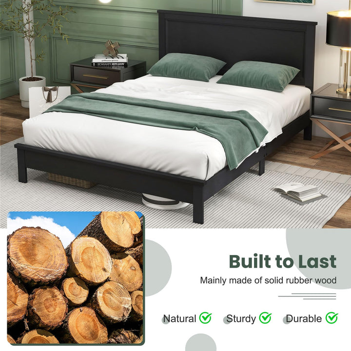 Giantex Queen/Full/Twin Size Wood Platform Bed Frame with Headboard, Mid Century Bed Frame with Solid Wood Legs &amp; Wooden Slat Support
