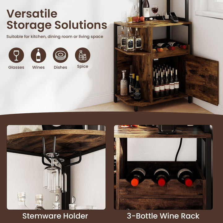 Giantex Corner Bar Cabinet w/Power Outlets
