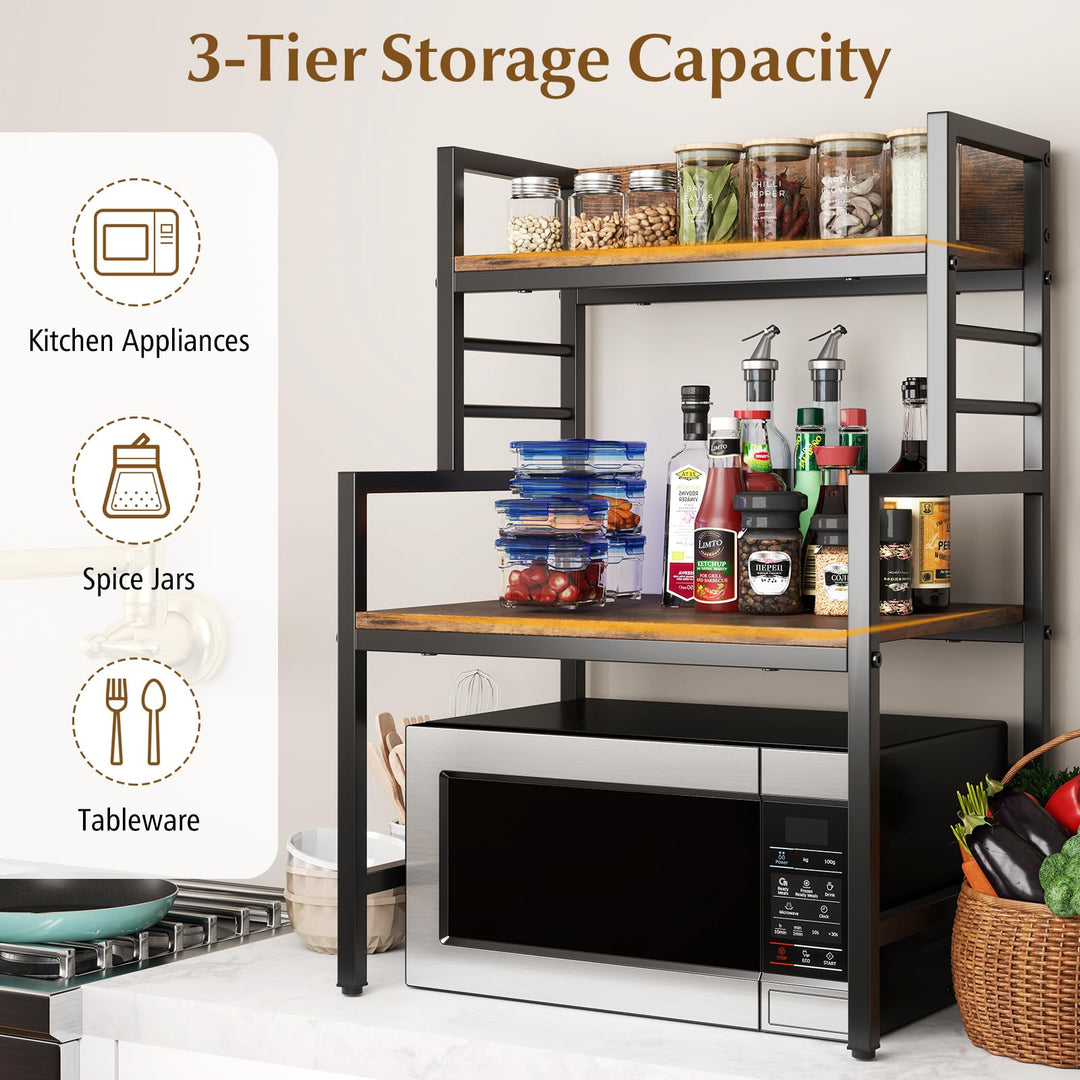 Giantex 3-Tier Microwave Stand, Space-Saving Microwave Oven Rack with 2 Open Shelves &amp; Heavy-Duty Metal Frame