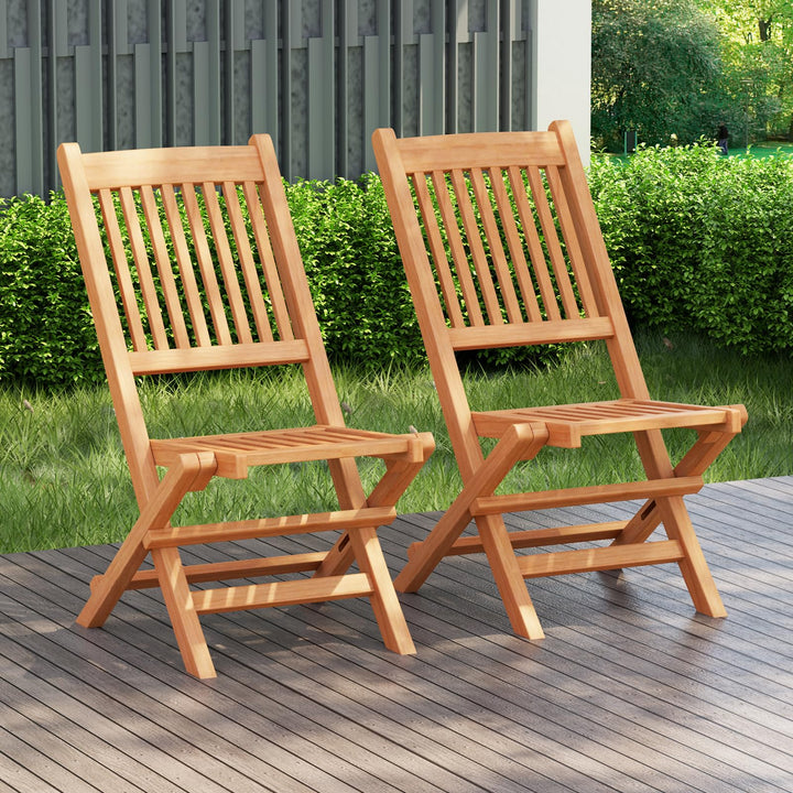 Giantex Patio Folding Chairs, Solid Teak Wood Outdoor Chairs with Slatted Seat &amp; Back