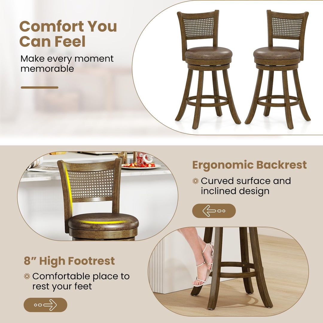 Giantex 25" Swivel Bar Stools Set of 2/4 with Footrest &amp; Rubber Wood Frame