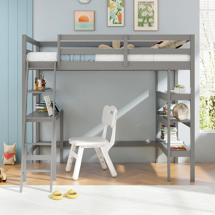 Giantex Loft Bed with Desk &amp; Bookshelves