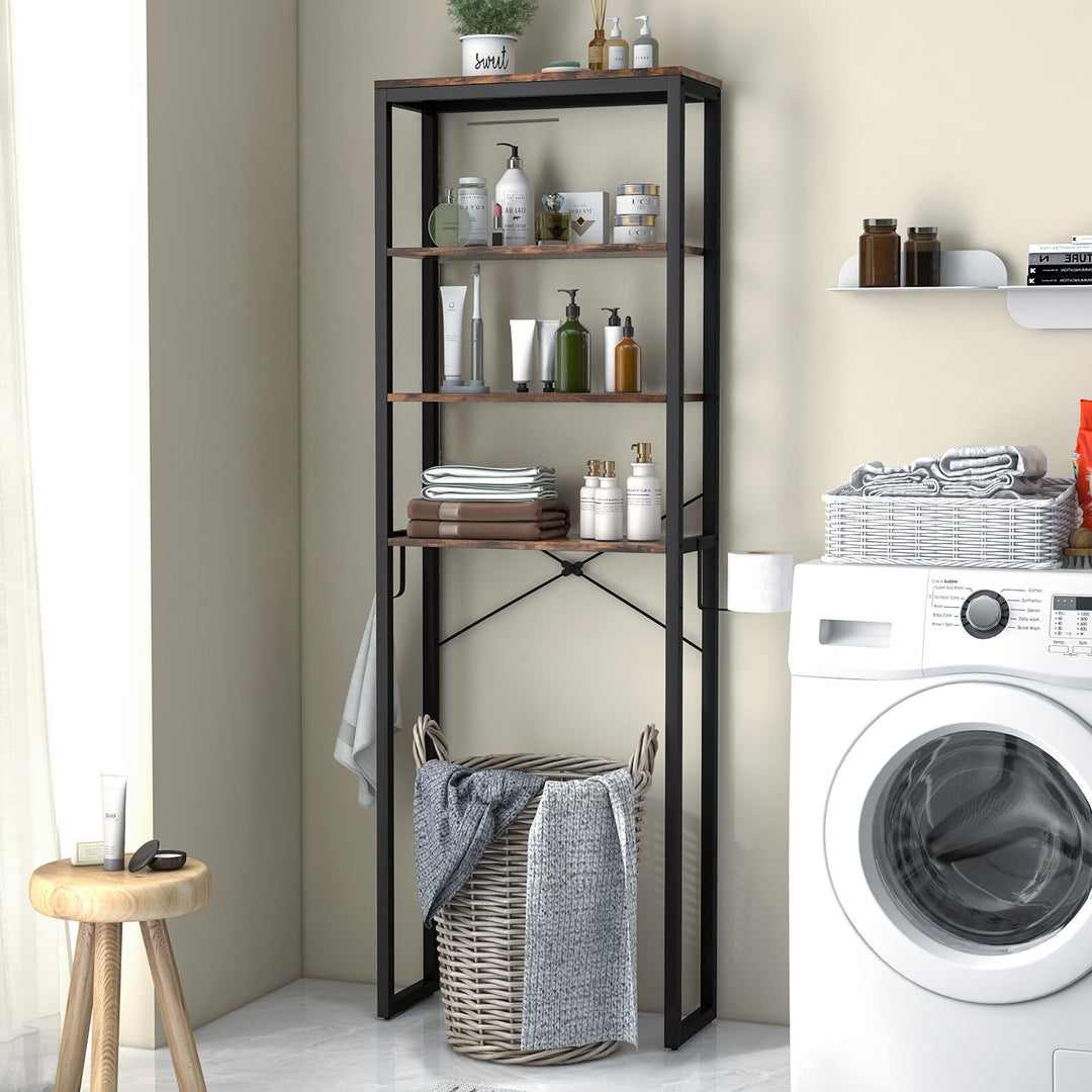 Giantex Over The Toilet Storage Rack, 4-Tier Wooden Bathroom Space Saver w/Metal Frame &amp; 2 Hooks