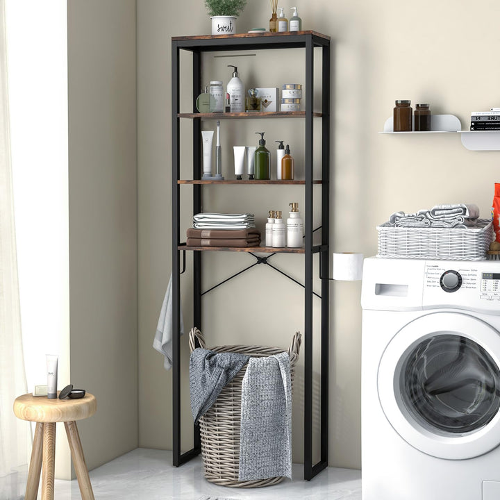 Giantex Over The Toilet Storage Rack, 4-Tier Wooden Bathroom Space Saver w/Metal Frame &amp; 2 Hooks