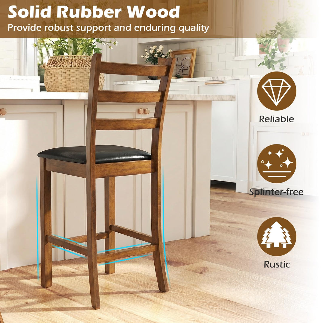 Giantex 24" Ladder Back Wood Counter Bar Stools Set of 2/4 Padded Faux Leather Upholstered Seat &amp; Footrest