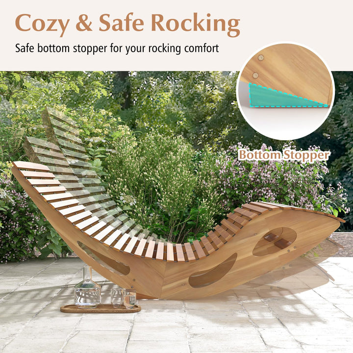 Giantex Extra-Large Dual Outdoor Rocking Chair, Acacia Wood Patio Lounge Chair with Ergonomic Curved &amp; Slatted Seat