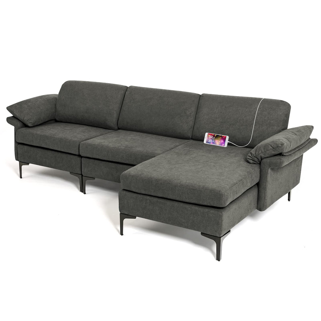 Giantex 100.5" L Convertible Sofa Couch, 3-Seat Sectional Sleeper with USB Ports &amp; Socket