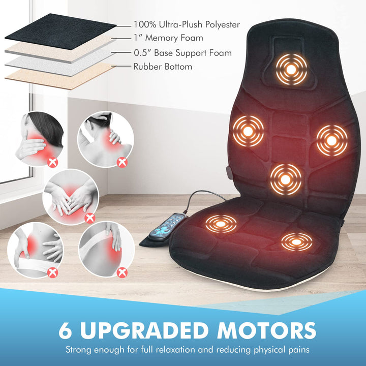 Giantex Memory Foam Massage Seat Cushion, Back Massager with 6 Vibration Massage Nodes &amp; 2