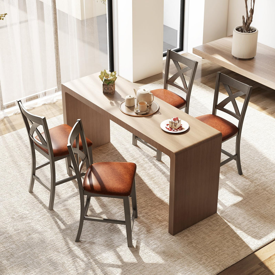 Giantex 24" Bar Stools Set of 2/4, Counter Height Bar Stools with Cross Back &amp; Faux Leather Upholstered Seat