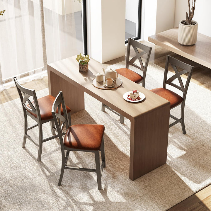 Giantex 24" Bar Stools Set of 2/4, Counter Height Bar Stools with Cross Back &amp; Faux Leather Upholstered Seat