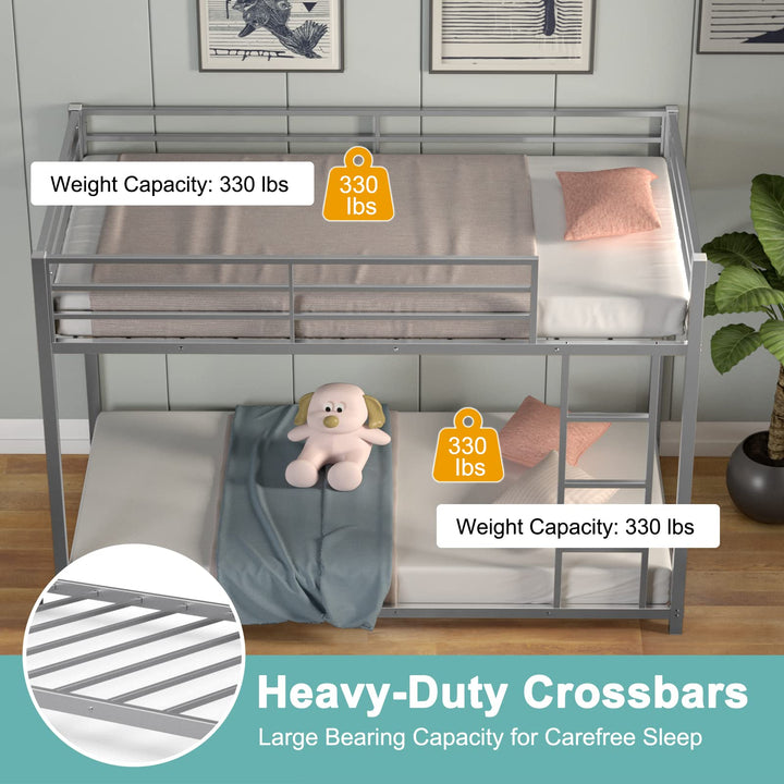 Giantex Metal Bunk Bed Twin Over Twin, Low Profile Bunk Bed Frame with Ladder &amp; Full Length Guardrail