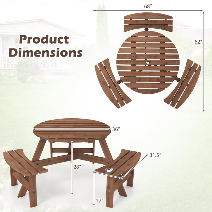 Giantex 6 Person Round Picnic Table Set with 3 Benches