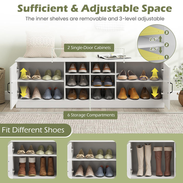 Giantex 2-Door Shoe Storage Bench Wooden Entryway Bench with Storage