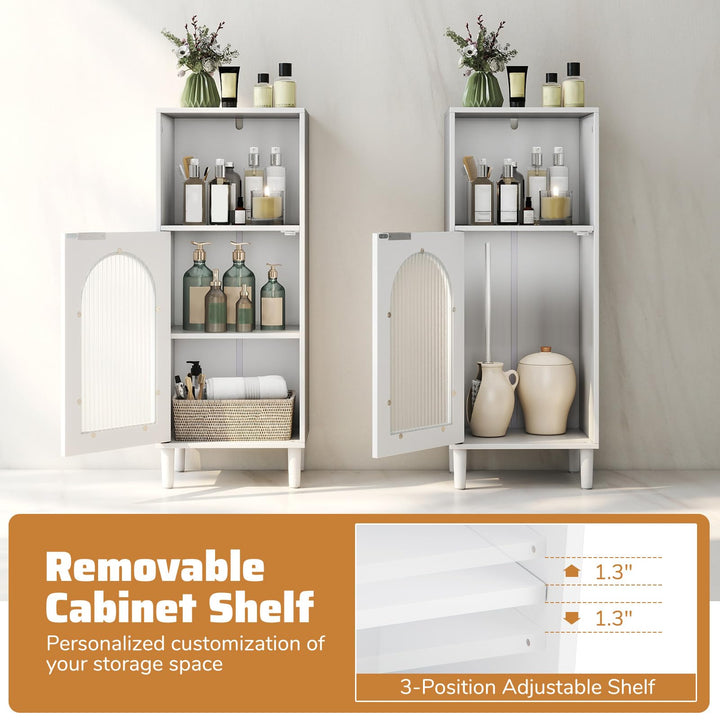 Giantex Bathroom Corner Floor Cabinet with Removable Shelf &amp; Fluted Tempered Glass Door
