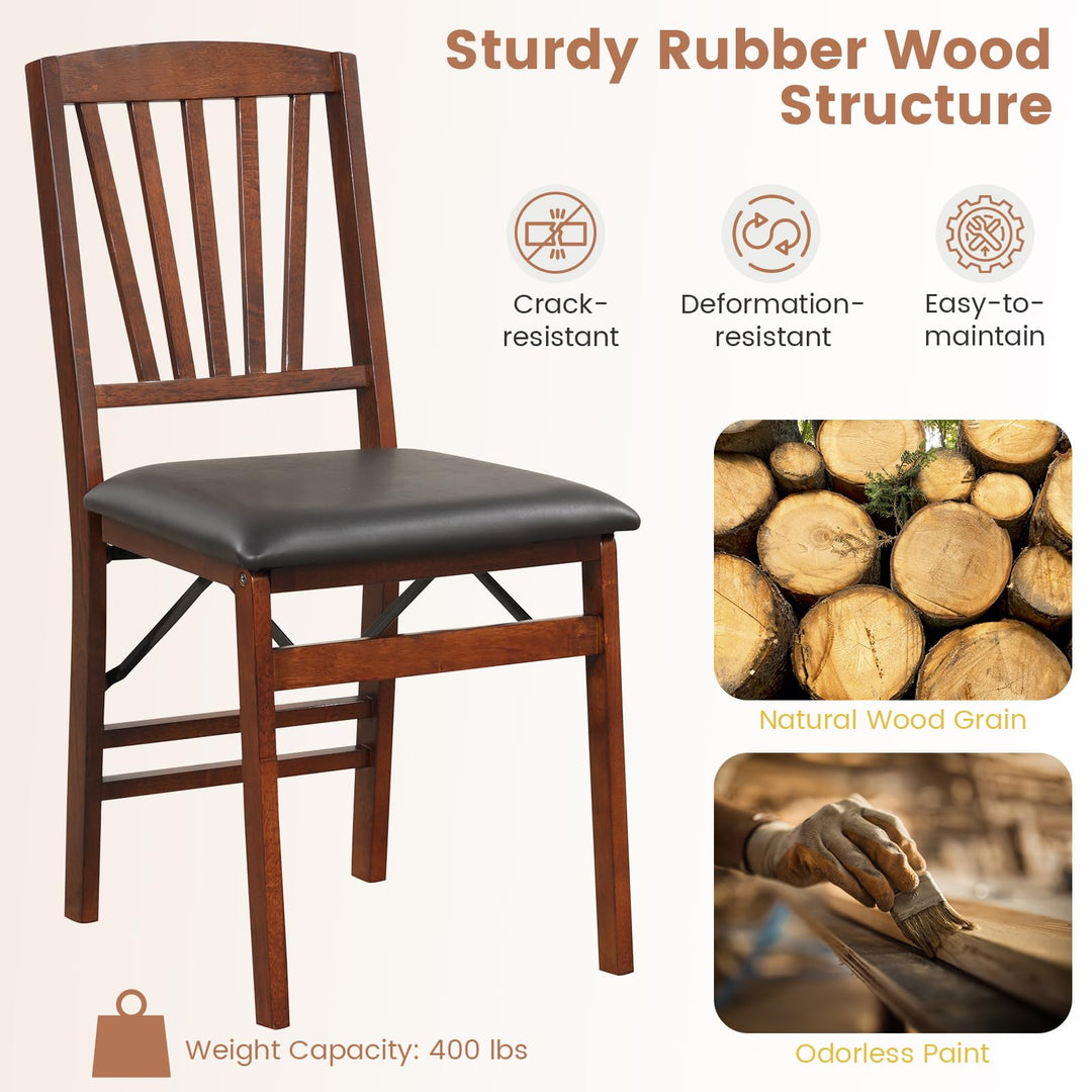 Giantex Folding Dining Chairs Set | Foldable Wood Kitchen Chairs with Padded Seat (2/4)