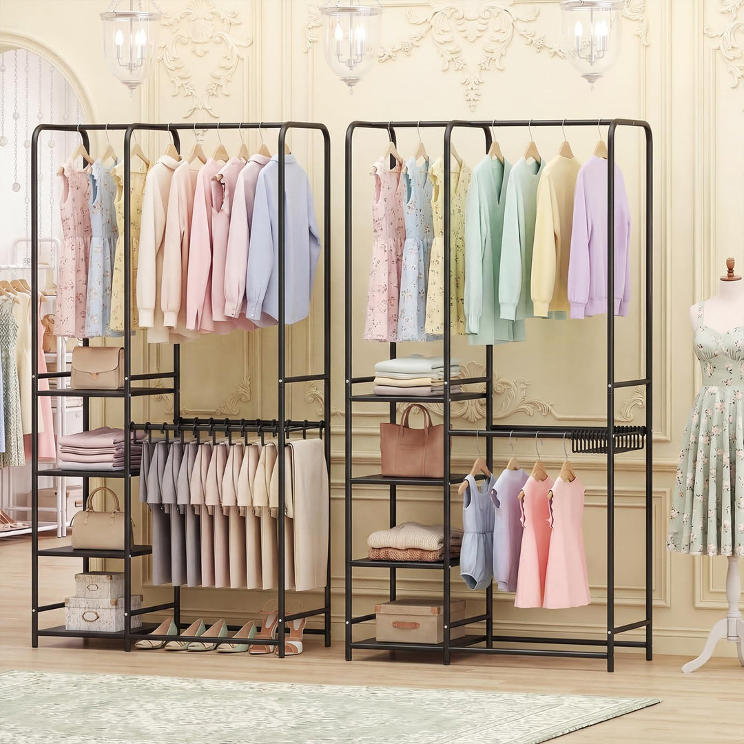 Giantex Heavy-Duty Metal Clothing Rack with 2 Hanging Rods &amp; 4 Storage Shelves