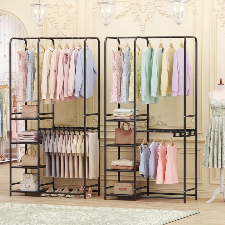 Giantex Heavy-Duty Metal Clothing Rack with 2 Hanging Rods &amp; 4 Storage Shelves