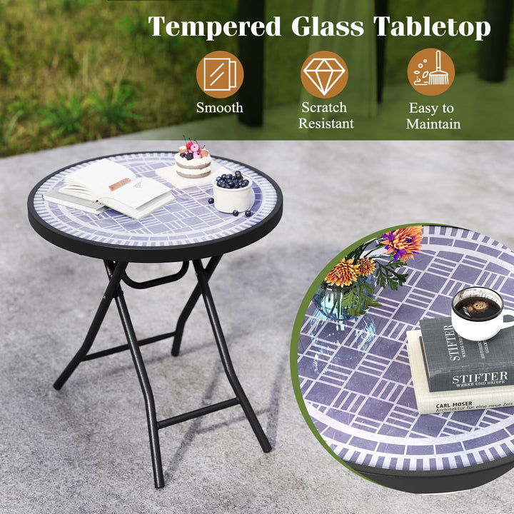 Giantex Folding Outdoor Side Table - 18” Round End Table with Tempered Glass Tabletop &amp; Metal Frame
