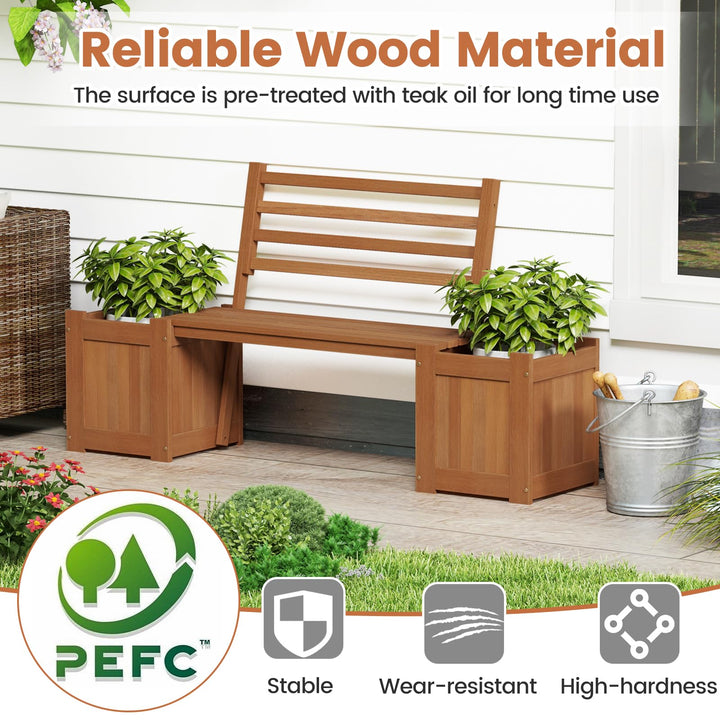 Giantex 2-in-1 Outdoor Bench with Backrest &amp; 2 Raised Garden Beds