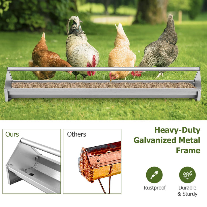 Giantex Chicken Feeding Trough 45" Long - Heavy Duty Galvanized Steel Chicken Feeder