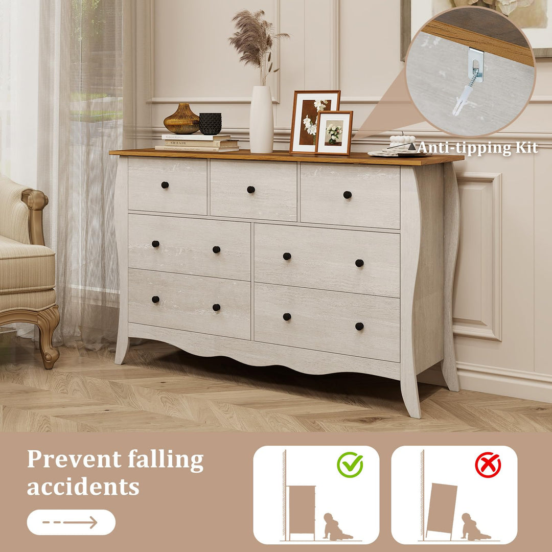 Giantex Storage Cabinet with Foldable &amp; Detachable Fabric Drawers, Anti-Tipping Kit, 47” x 15” x 30.5” Farmhouse Floor Cabinet