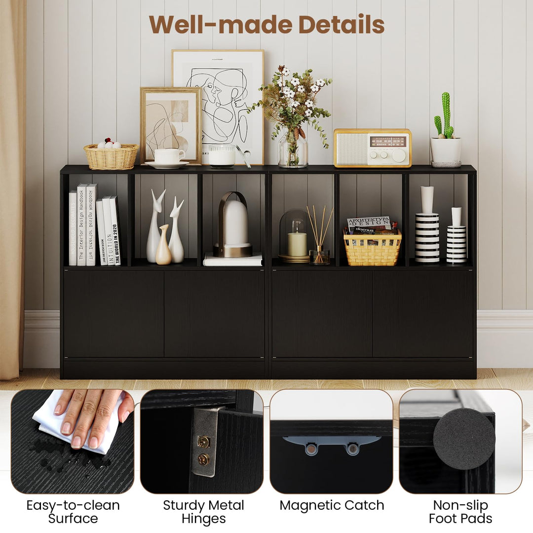 Giantex 3-Cube Bookcase with Doors | 3-Tier Cubic Bookshelf w/Open Compartments &amp; Cabinet