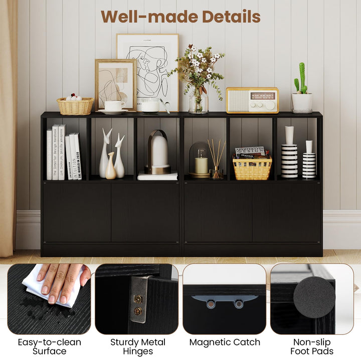 Giantex 3-Cube Bookcase with Doors | 3-Tier Cubic Bookshelf w/Open Compartments &amp; Cabinet