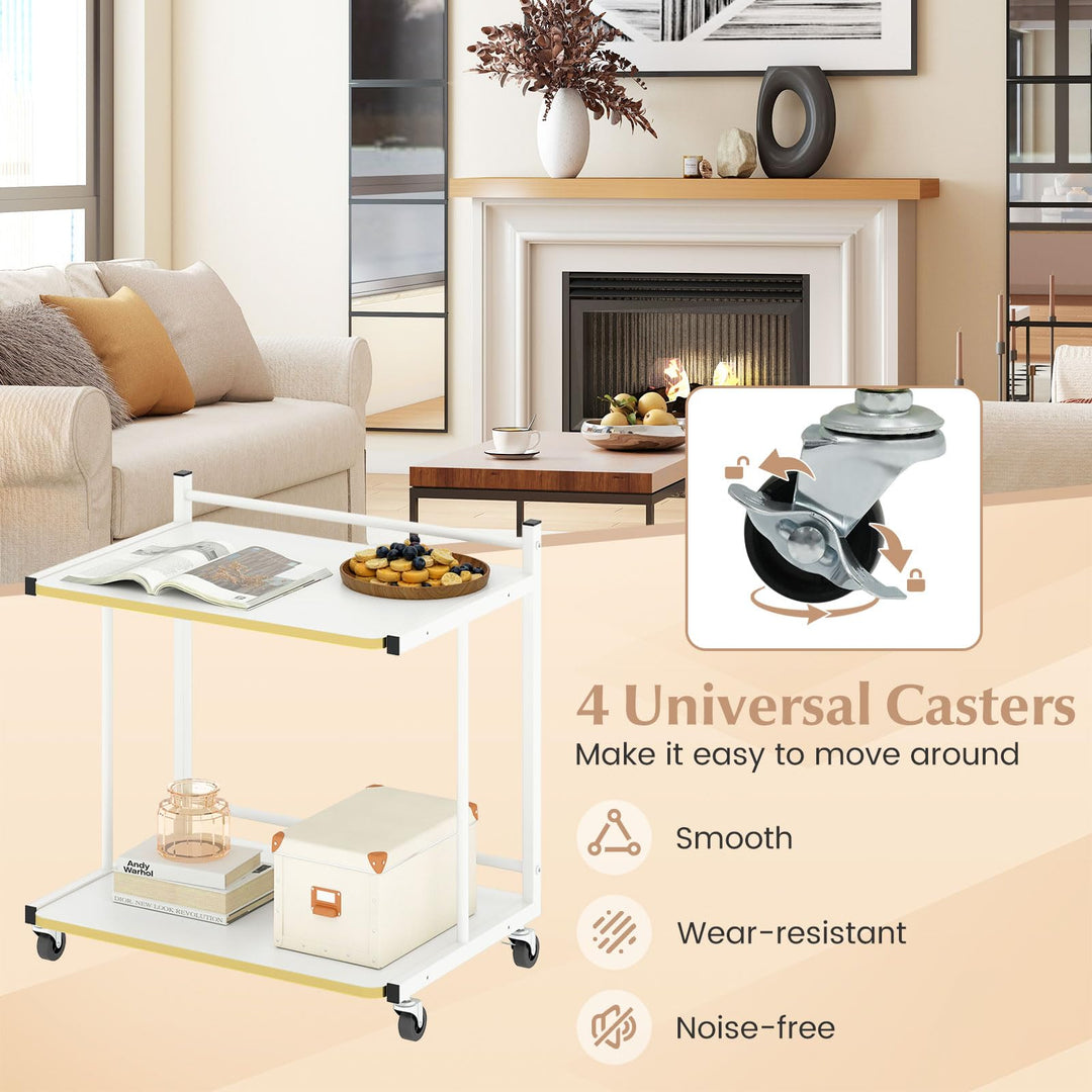 Giantex Mobile C-Shaped End Table - 2-Tier Sofa Couch Bed Side Table w/Open Storage Shelves &amp; Golden Edge Banding